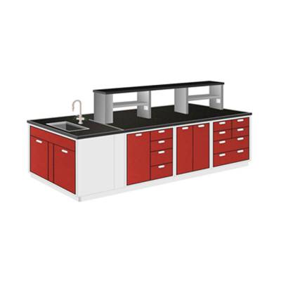 Meja Lab R.Tengah dengan Sink dan Rack / Steel Island Bench with Sink and Rack Granite 400x150x85