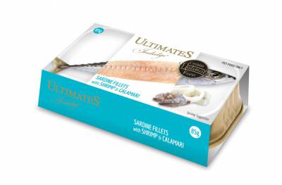 Makanan Kucing Basah Ultimates Sardien Fillets Wits Shrimp & Calamari 85 gram