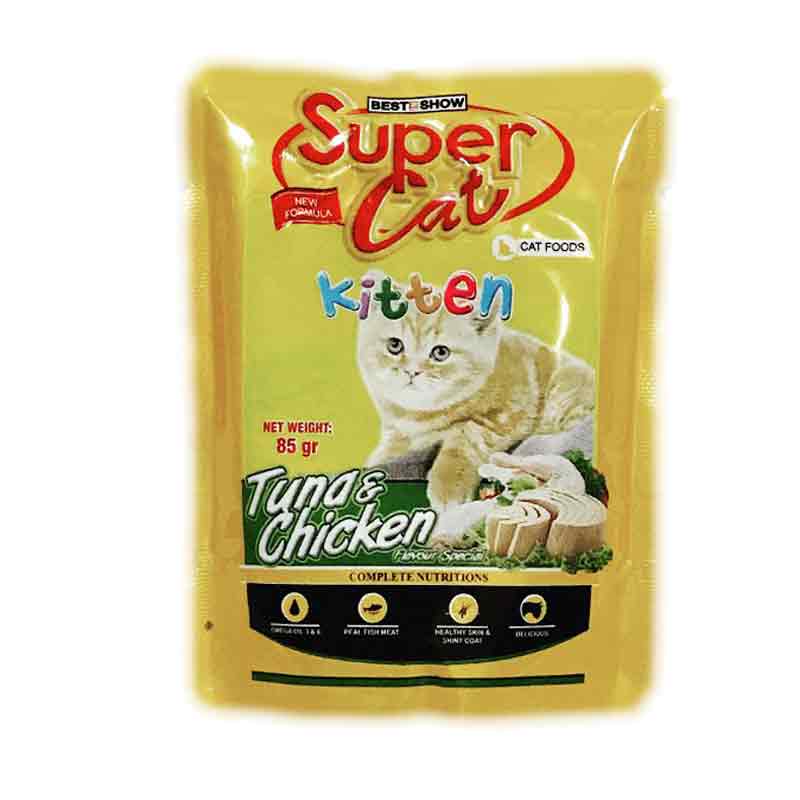 Makanan Anak Kucing Supercat Kitten Tuna & Chicken Pouch