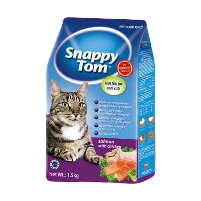 Makanan Kucing Snappy Tom Salmon with Chicken Dry Food 1,5 Kg
